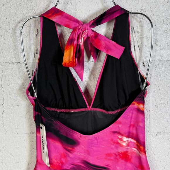 Dkny Women's Tie-Back Halter-Style One-Piece Swimsuit - Pink Multi Small $80 - Picture 6 of 11